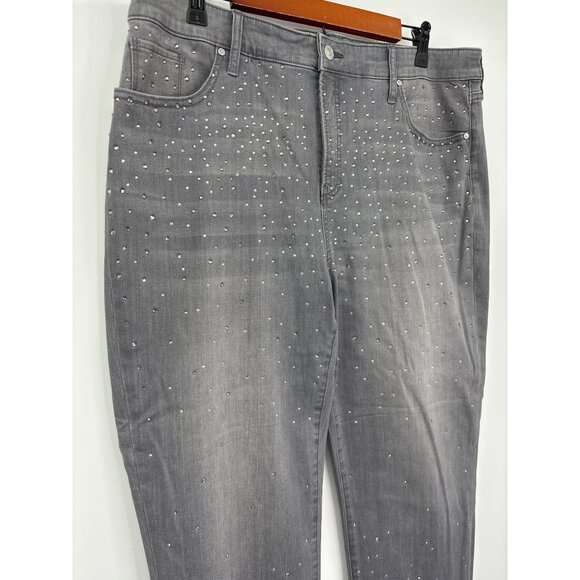 Chico's So Slimming Girlfriend Slim Leg Ankle Denim Jean Gray Studded 3 (16) - Picture 3 of 6